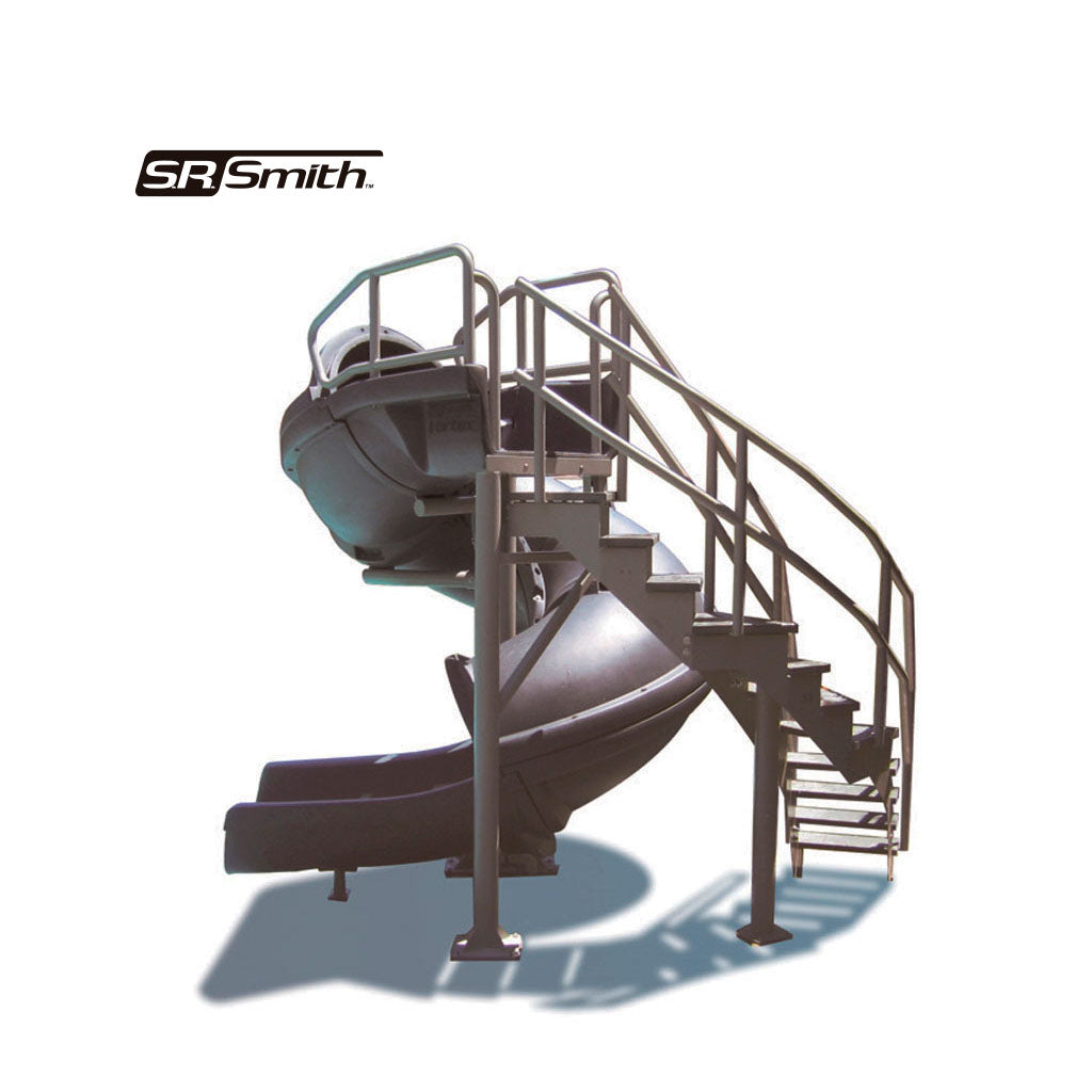 TOBOGÁN VORTEX CON RESBALADILLA ABIERTA GRIS Y ESCALERA DE CARACOL