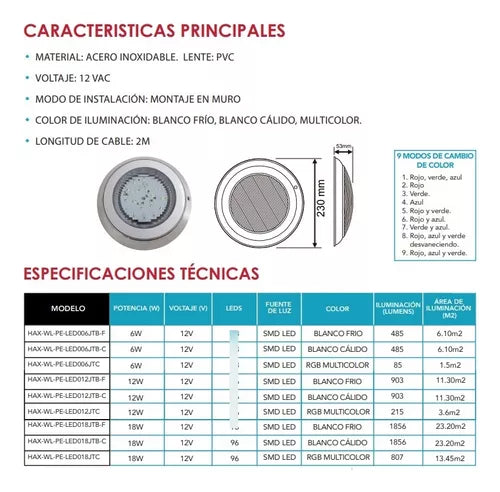 Lampara Led Para Piscina Blanco Frio 6 Watts, 12 Vc