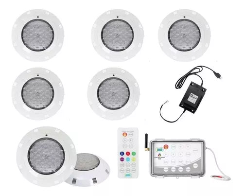 Paquete 7 Lampara Led Para Alberca Colores Rgb 18w Transform