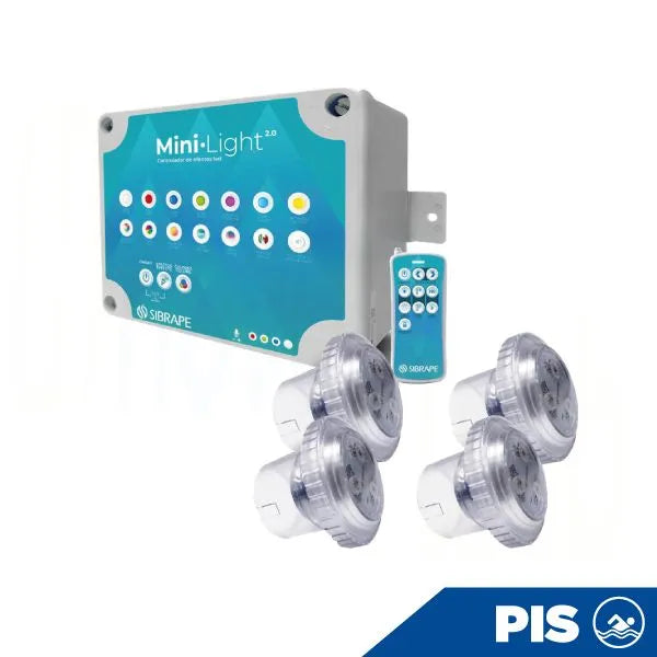 KIT DE 4 MINILIGHT 6W CABLE 5 MTS CON FUENTE Y CONTROLADOR